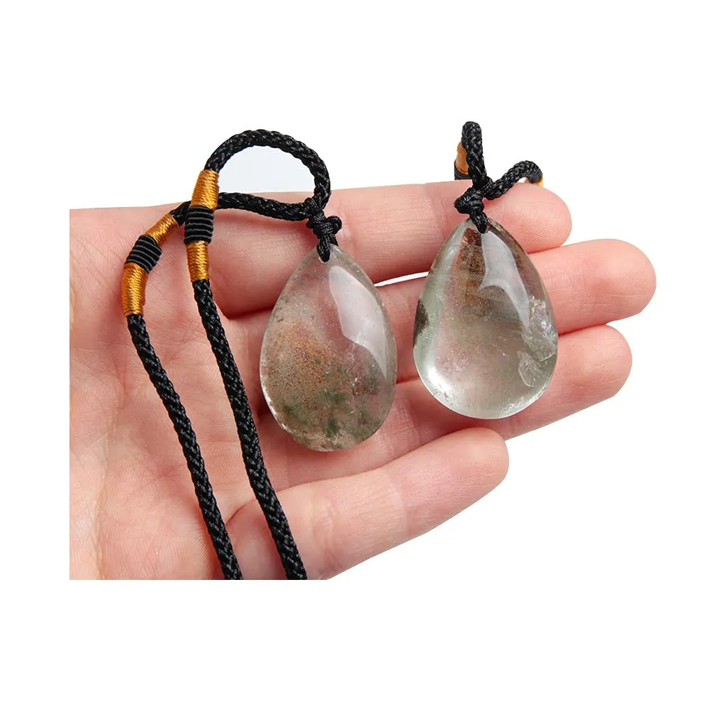 Acxico 2pcs Natural Ghost Phantom Quartz Crystal Healing Pendant Necklace for Men