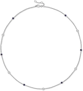 Adjustable Necklace with Diamonds & Sapphires in Sterling Silver 16'-20' Length