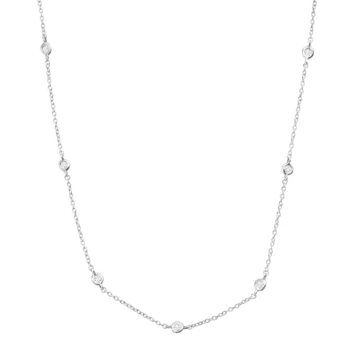 Allium Circular Station Necklace in Sterling Silver with Cubic Zirconia, 16in + 2in Extender