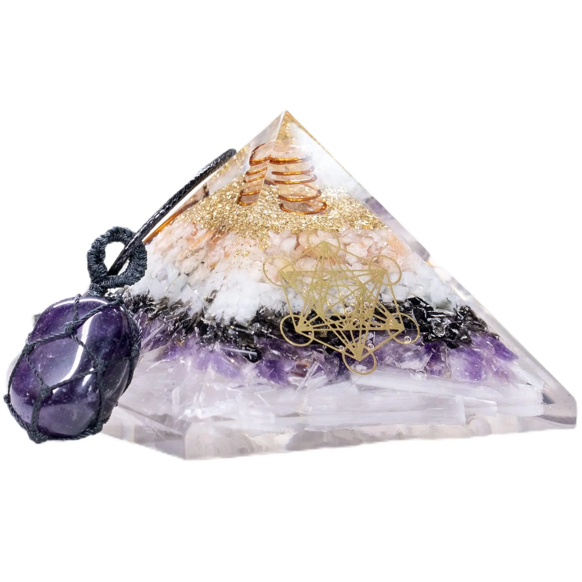 Amethyst Orgone Pyramid & Pendant Necklace - Positive Energy, Chakra Healing, Handmade Gift