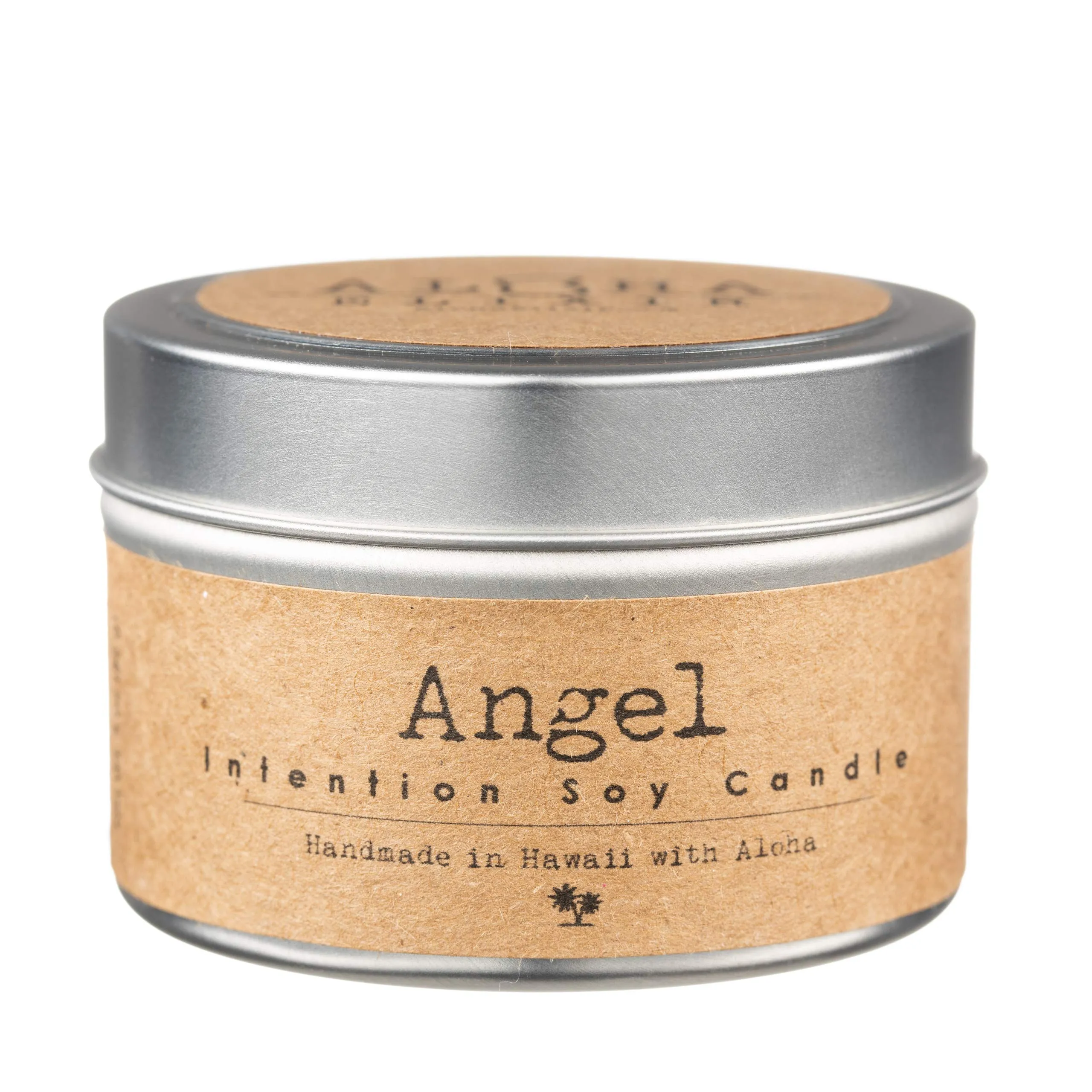 Angel Soy Intention Candle 4oz Travel Tin with Gardenia Scent, Pearl & Quartz Gemstones