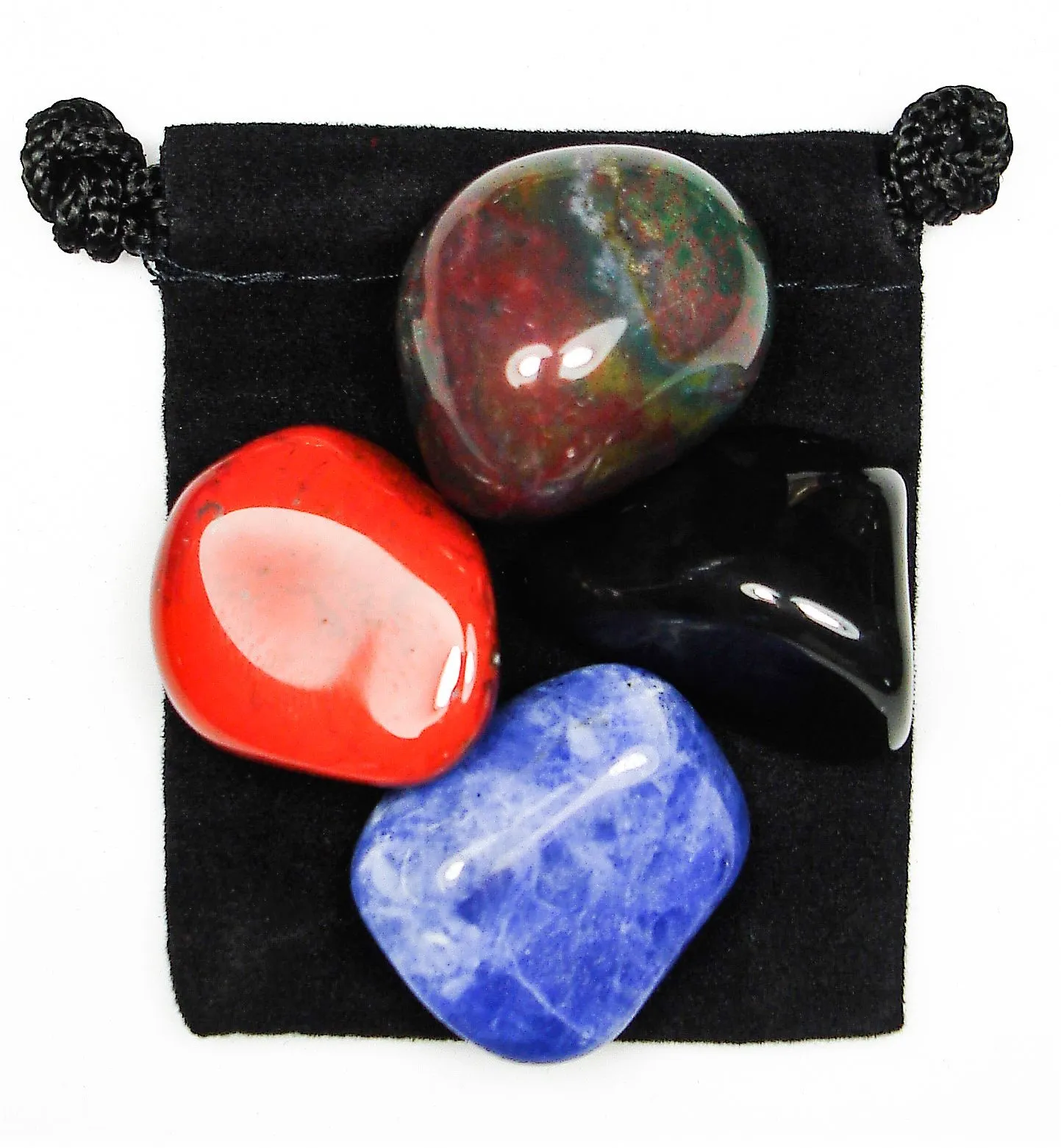 Anxiety Tamer Tumbled Crystal Healing Set - Bloodstone, Jasper, Onyx, Sodalite with Pouch