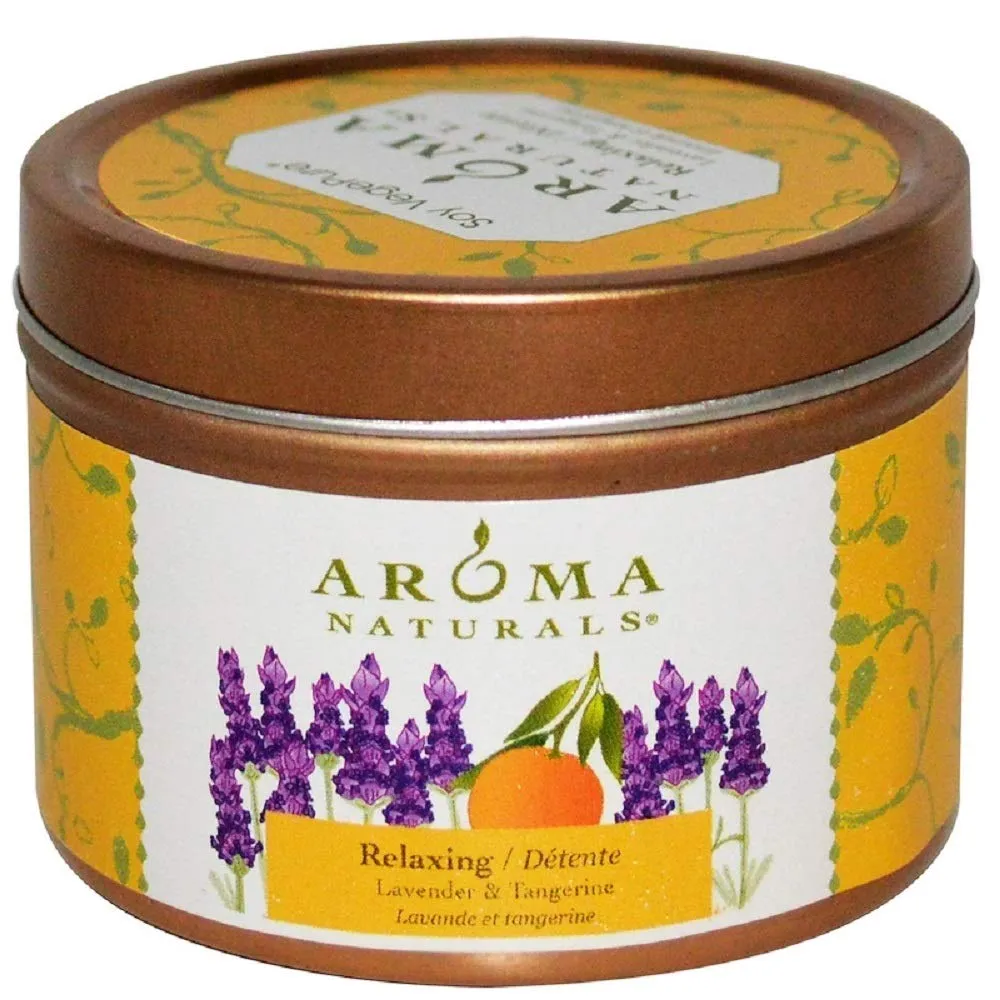 Aroma Naturals Soy VegePure Travel Tin Candle, Lavender & Tangerine, Allergy-Friendly, 2.8 oz