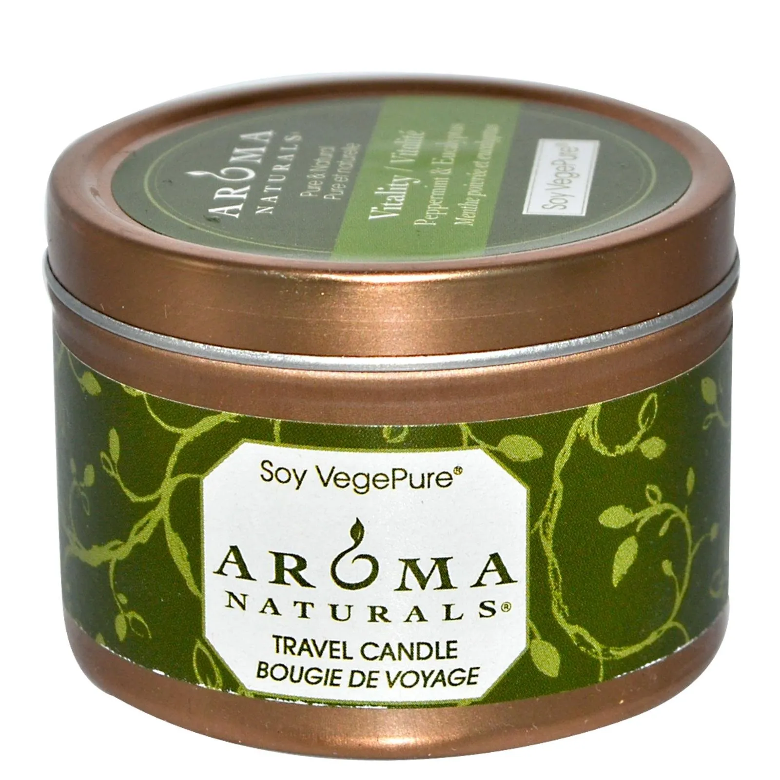 Aroma Naturals Soy VegePure Travel Tin Candle, Vitality Peppermint & Eucalyptus, 2.8 oz