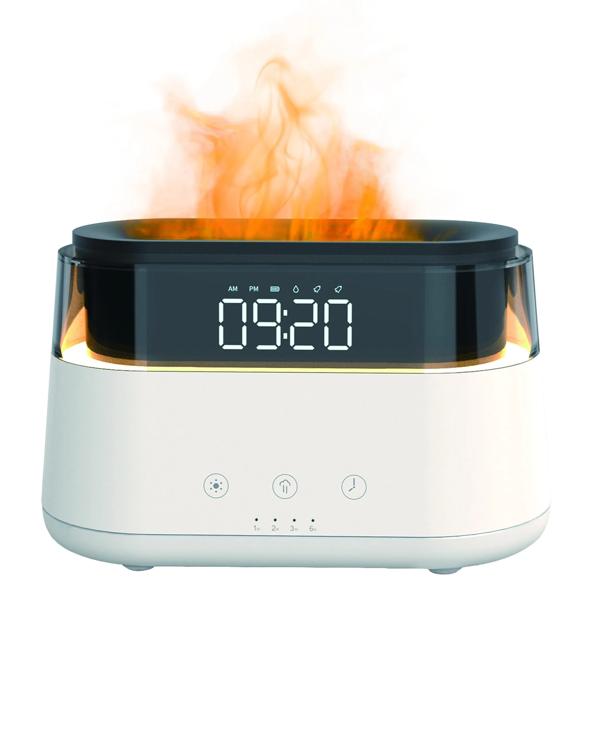 AROMAFLAME Premium Aroma Diffuser with Fire Animation, Dual Mist, LED Clock & Night Light