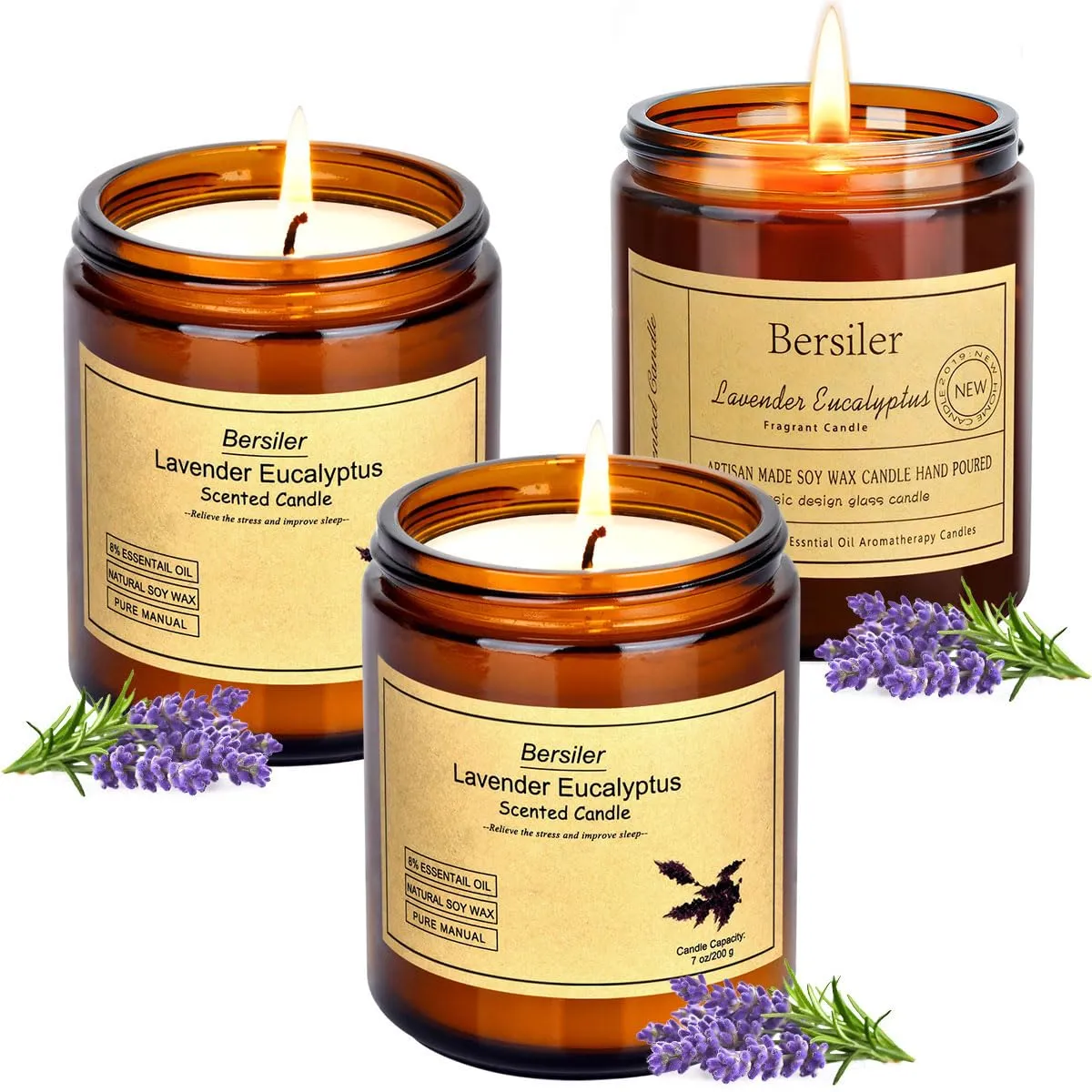 Aromatherapy Candles 3 Pack Lavender Eucalyptus for Stress Relief, Relaxation Gift Set