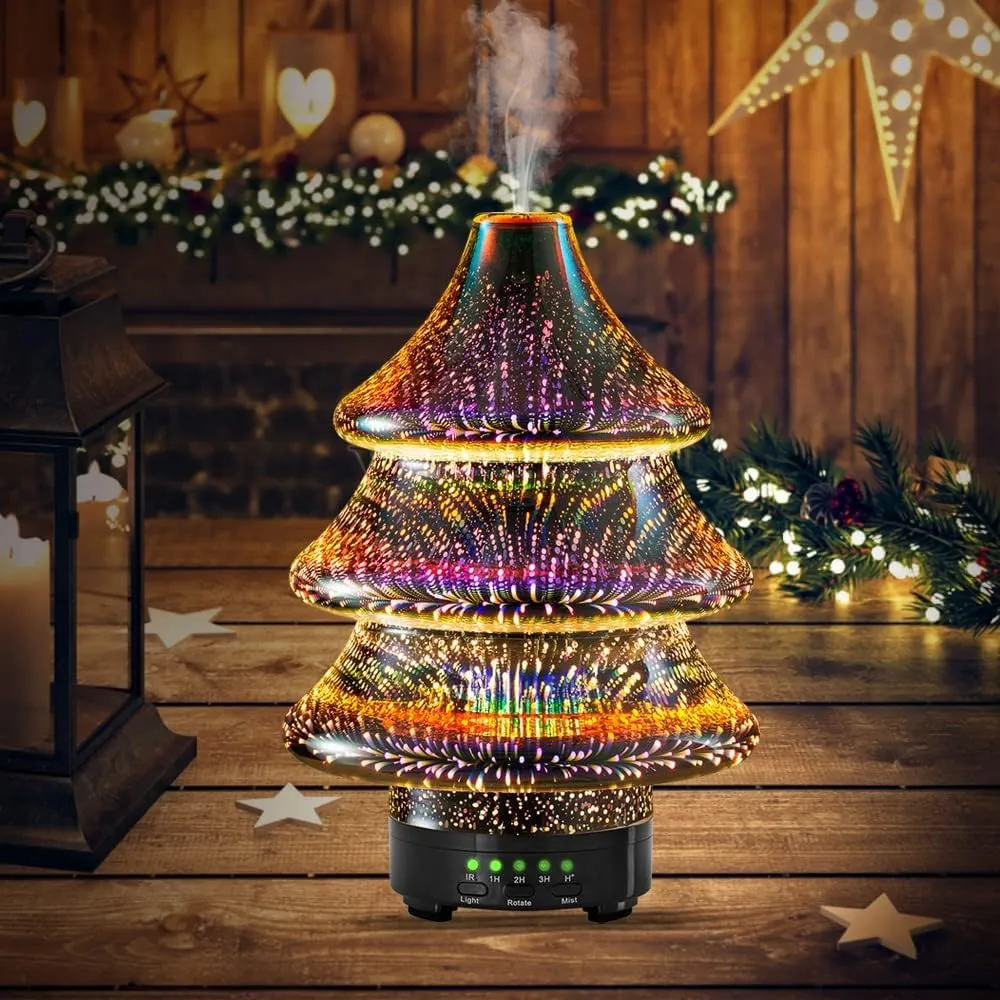 Aromatherapy Essential Oil Diffuser - Rotatable Christmas Tree Design, Noiseless Auto-Off Humidifier