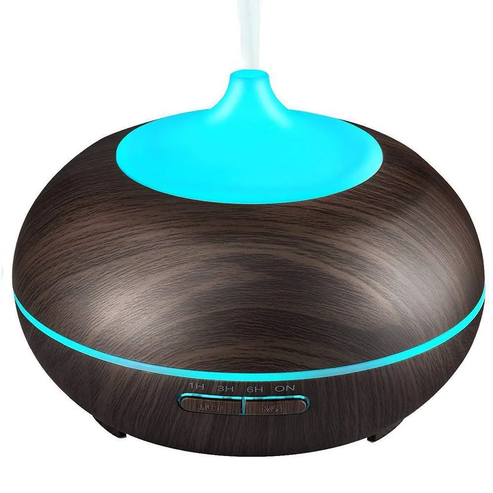 Aromatherapy Essential Oil Diffuser 300ml Wood Grain Ultrasonic Humidifier with LED Lights