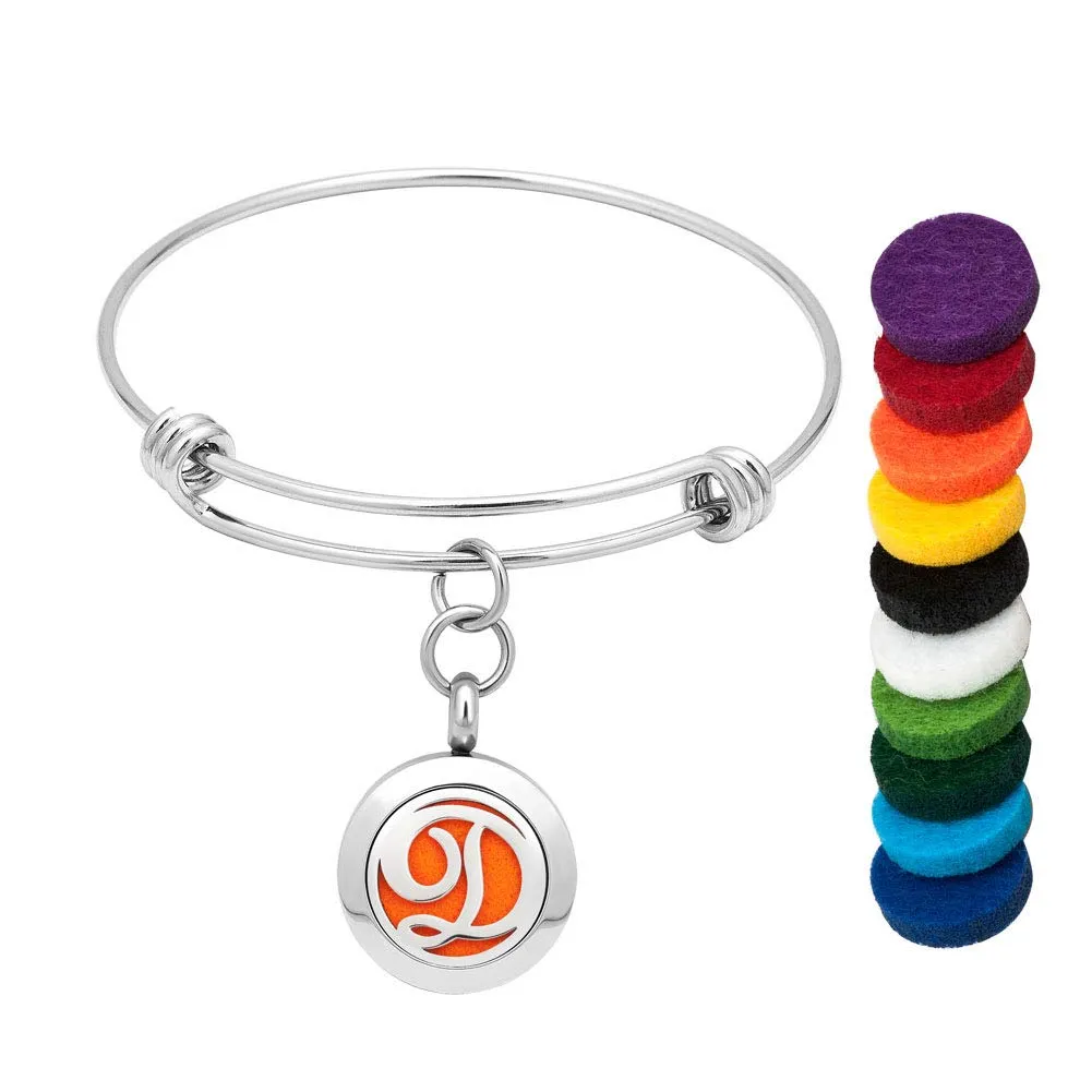 Aromatherapy Essential Oil Diffuser Monogram Bracelet with Silver Charm Initial Letter D