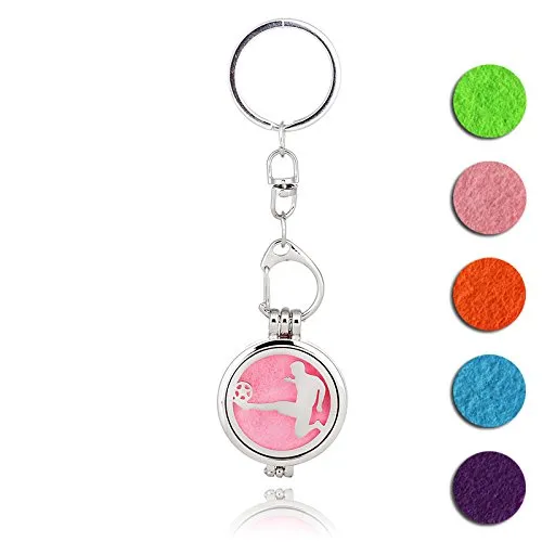 Aromatherapy Keychain Diffuser Charm Soccer Player Locket - Silver Essential Oil Pendant