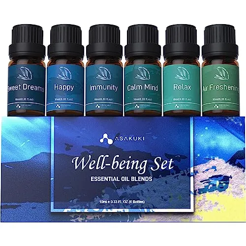 ASAKUKI Essential Oil Blends Set – Calming, Dreams, Breathe, Relaxing Aromatherapy Oils 6x10ml