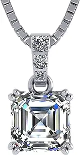 Asscher Cut CZ Simulated Diamond Solitaire Necklace in Sterling Silver - Elegant Design