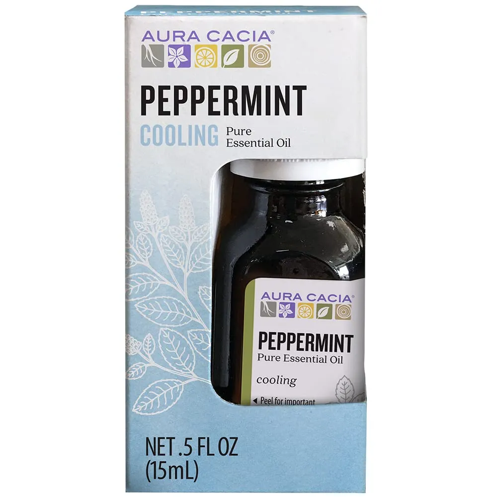 Aura Cacia Essential Peppermint Oil 0.5 oz – Refreshing Aroma for Awakened Senses