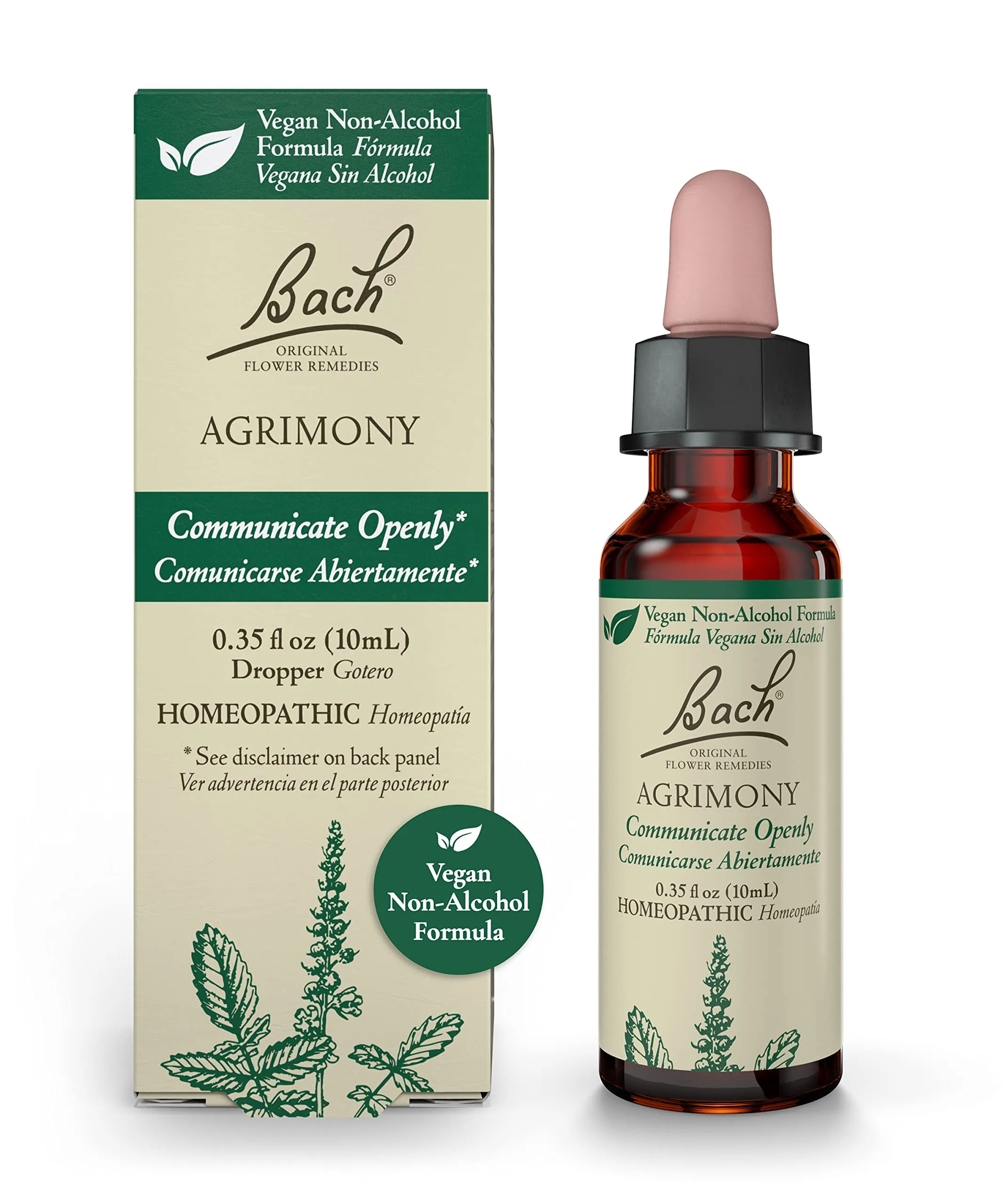 Bach Agrimony Flower Essence for Open Communication, Vegan, Non-Alcohol, 10mL Dropper