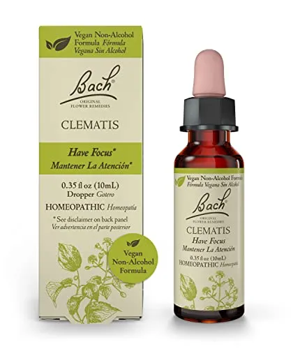 Bach Clematis Flower Remedy for Focus & Concentration, Vegan Non-Alcohol 10mL Dropper