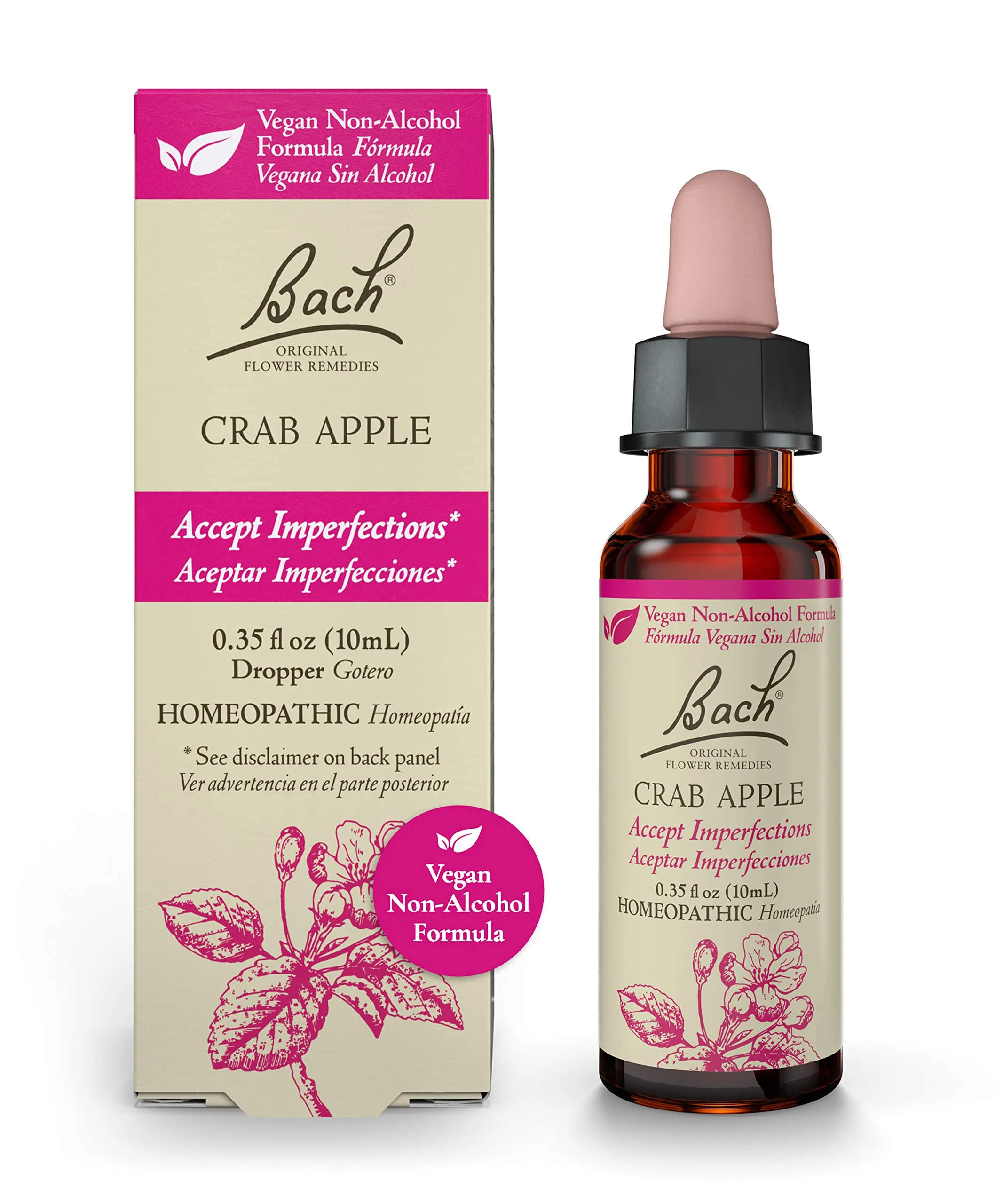 Bach Crab Apple Flower Essence for Accepting Imperfections, Vegan, Non-Alcohol, 10mL Dropper