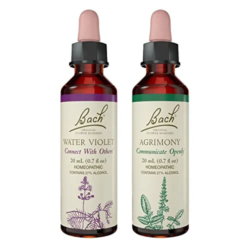 Bach Flower Remedies 2-Pack - Agrimony & Water Violet, Vegan Homeopathic Essences 20mL x2