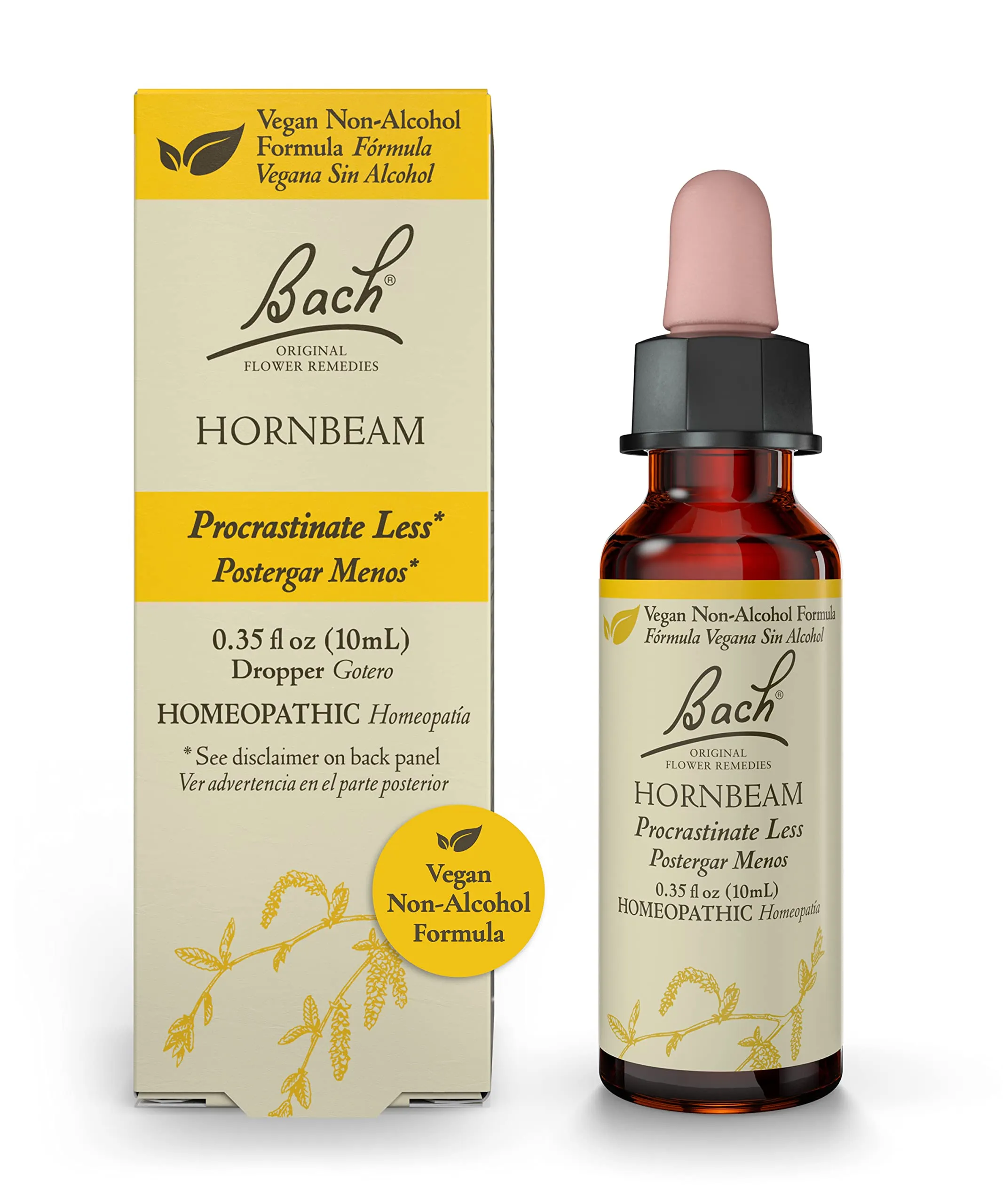 Bach Hornbeam Flower Essence for Procrastination, Non-Alcohol, Vegan, 10mL Natural Remedy