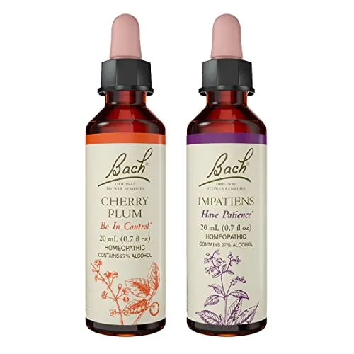 Bach Original Flower Remedies 2-Pack - Impatiens & Cherry Plum, Vegan Homeopathic Essences