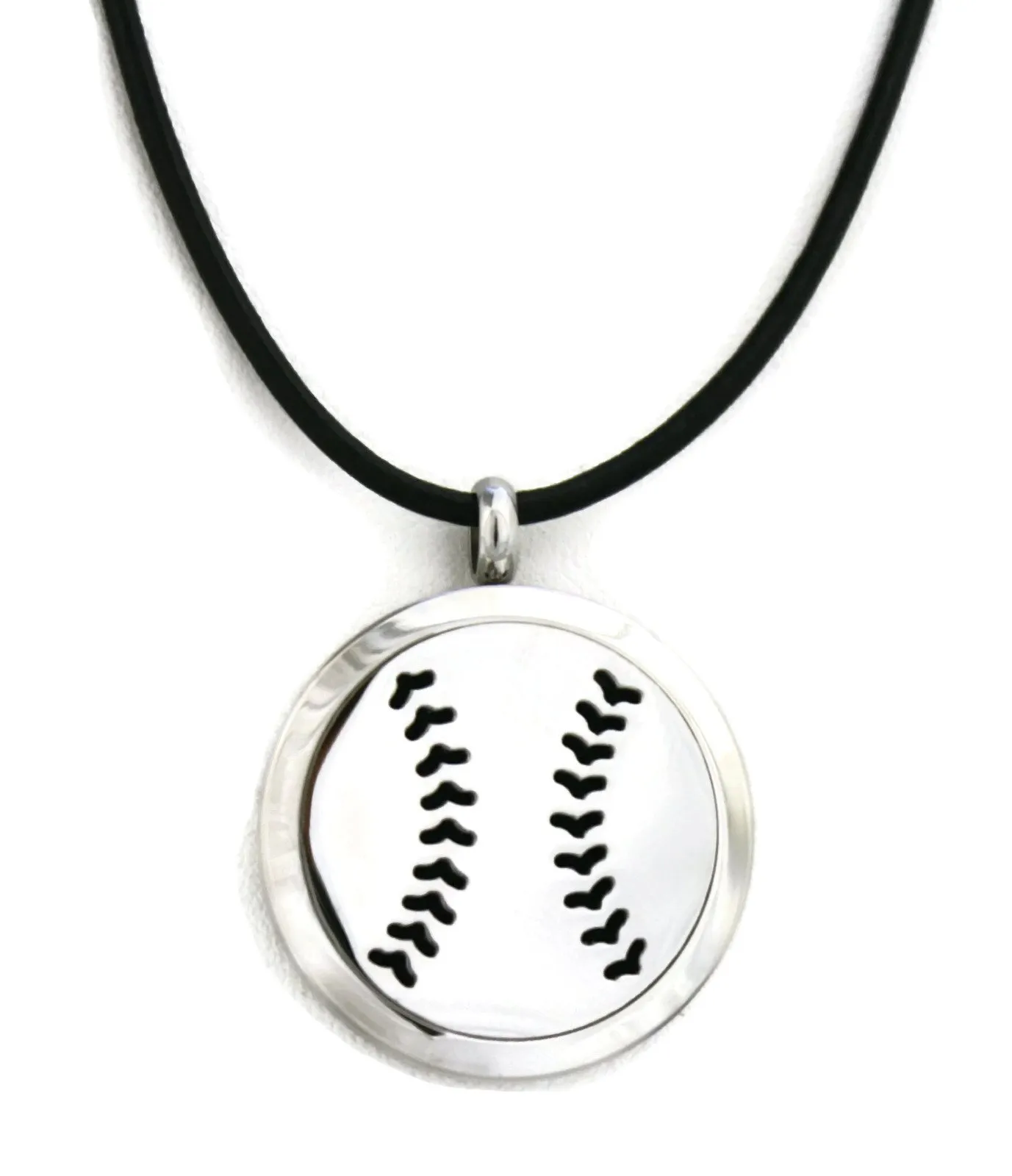 Baseball Boys Stainless Steel Essential Oil Diffuser Necklace - Black Leather 18-20'