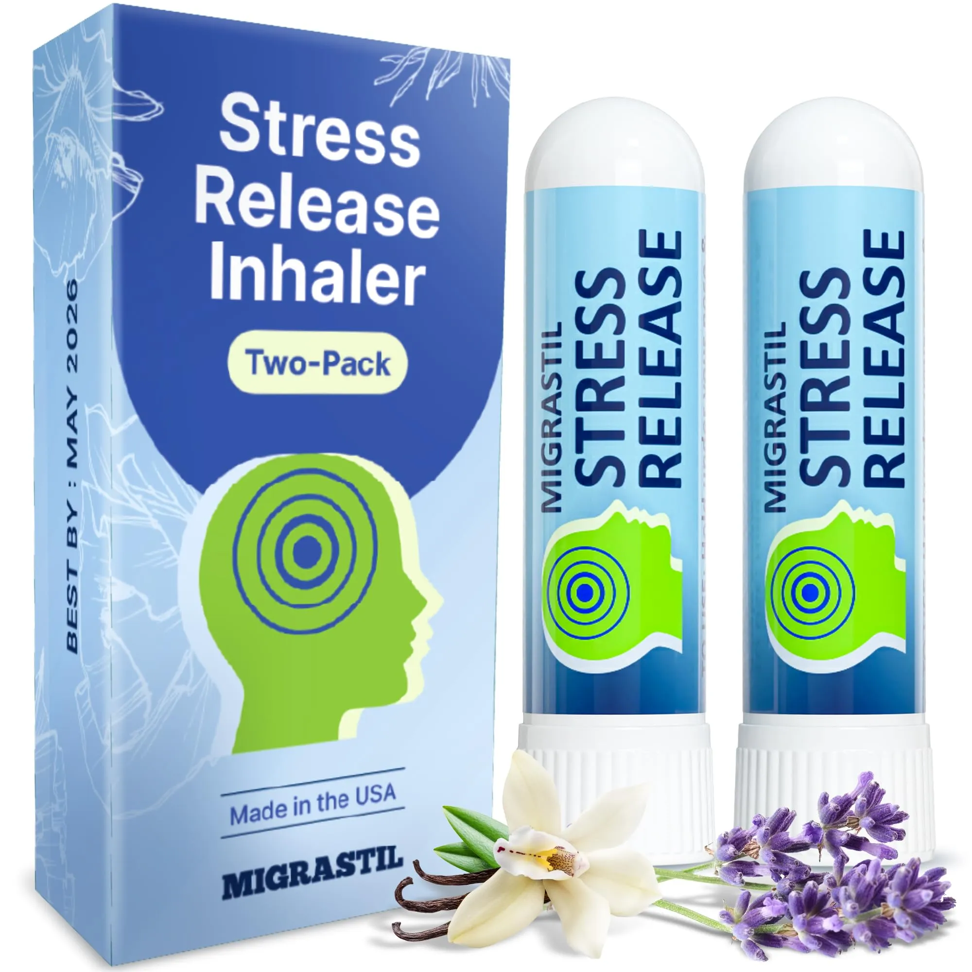 Basic Vigor Migrastil Stress Release Inhaler 2-Pack with Lavender, Cedar & Bergamot Aromatherapy