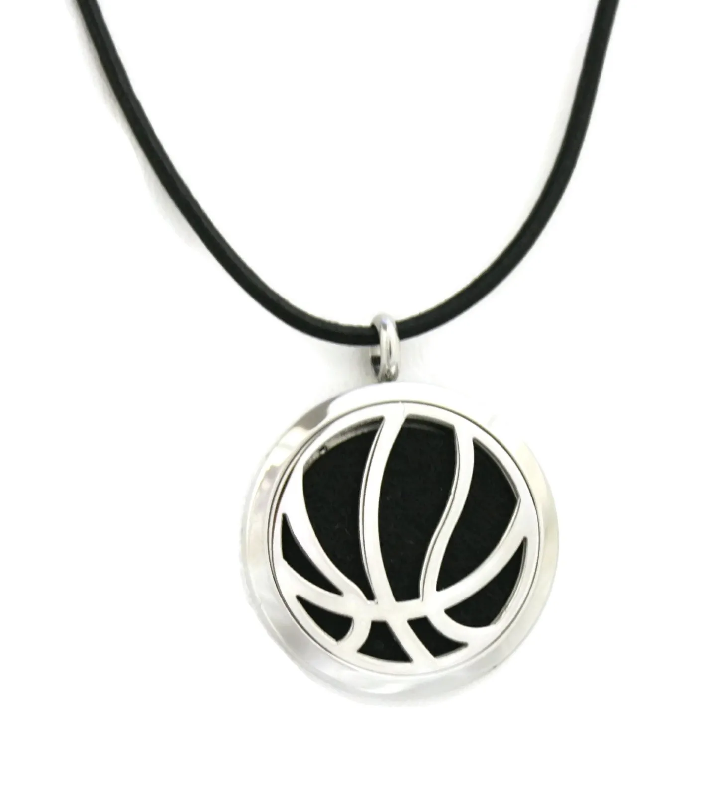 Basketball Essential Oil Diffuser Necklace - Surgical Grade Stainless Steel, Black Leather, 18-20'