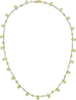 Beautiful Peridot Teardrop Necklace with White Freshwater Pearls on Gold-plated Silver