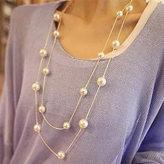 BeeSpring Multilayered Simulation-Pearls Long Chain Necklace for Women - Perfect Gift L