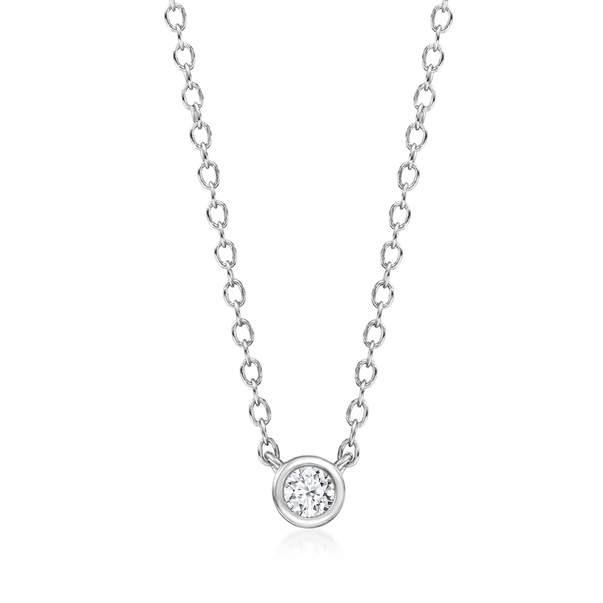 Bezel-Set Lab-Grown Diamond Necklace in Sterling Silver, 18-Inch Cable Chain, Polished Finish