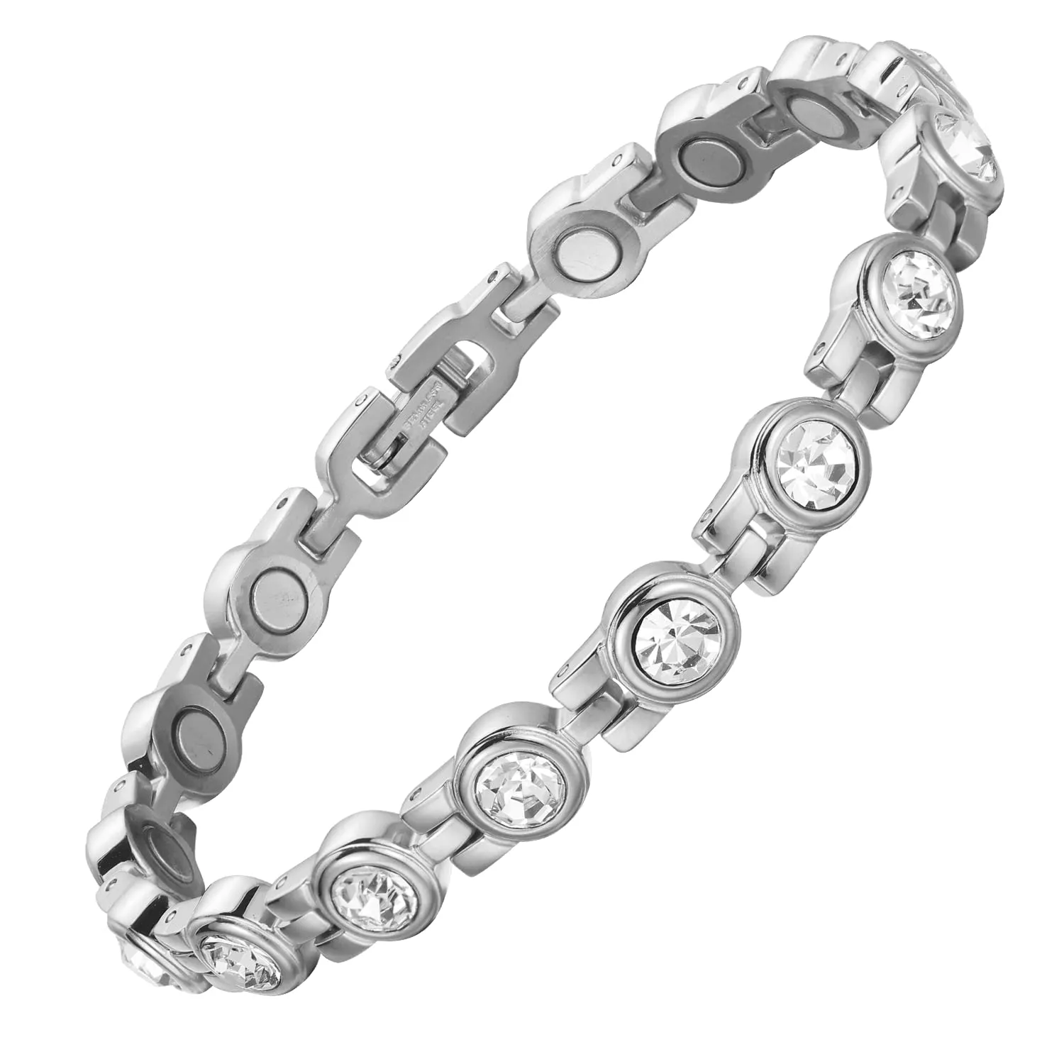 BioMag Women's Magnetic Bracelet - Titanium Steel Adjustable Crystal Bracelet with Sizing Tool