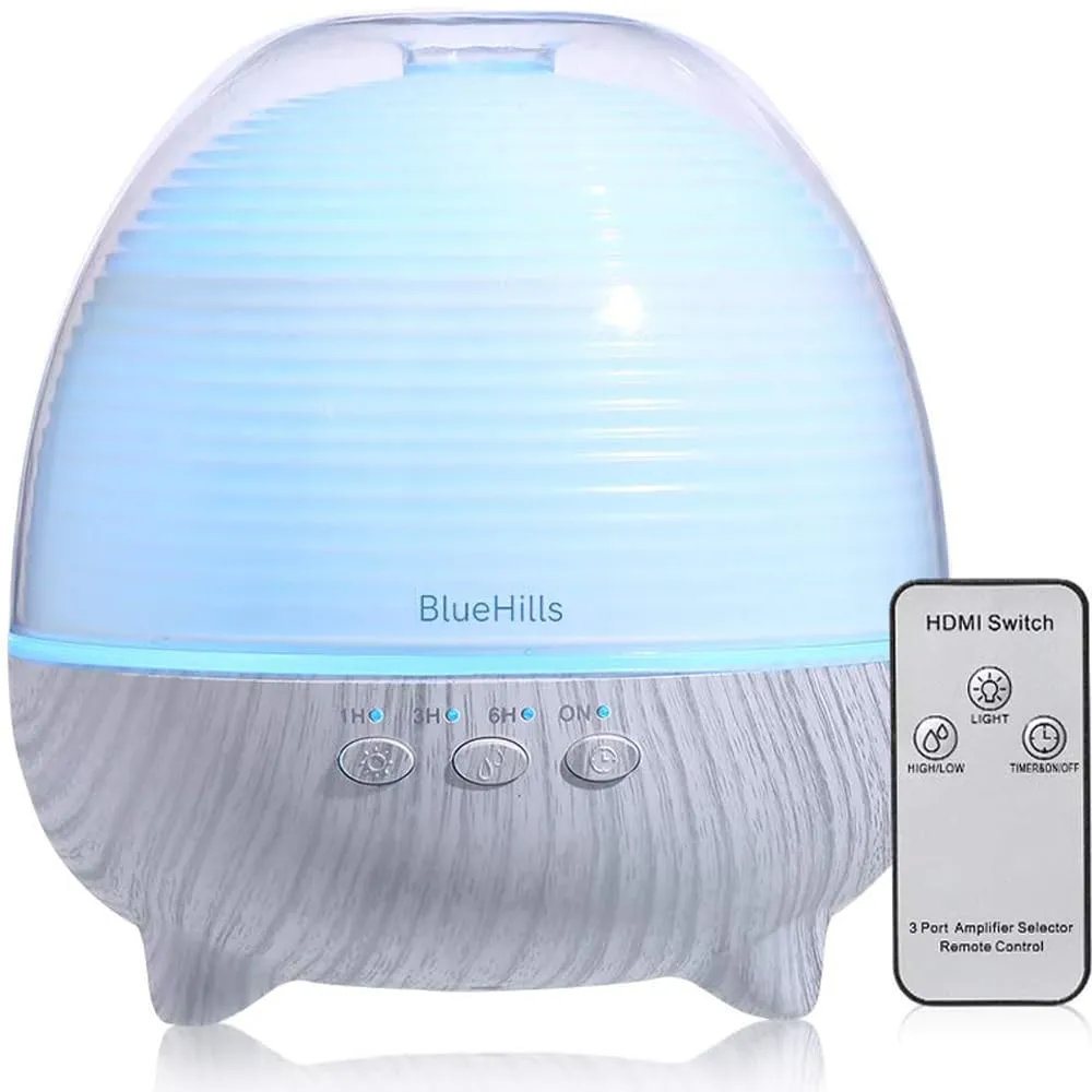 BlueHills Premium Essential Oil Diffuser 600ML - White Wood Grain Aromatherapy Humidifier