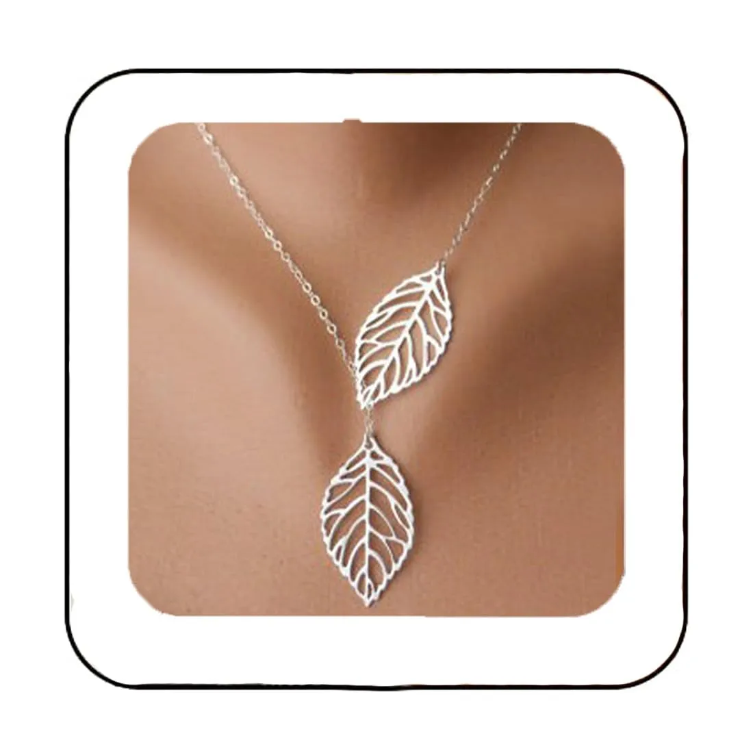 Boho Leaf Necklace in Silver - 19' Adjustable Chain Jewelry for Women