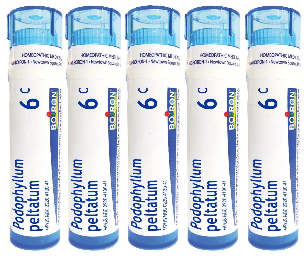 Boiron Podophyllum Peltatum 6C Pack of 5 - Homeopathic Diarrhea Relief, Non-Drowsy Quick-Dissolving