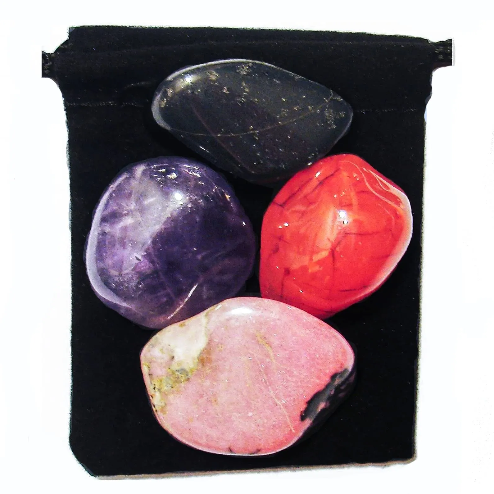 CANCER FIGHTER Tumbled Crystal Healing Set - Amethyst, Carnelian, Rhodonite, Tourmaline