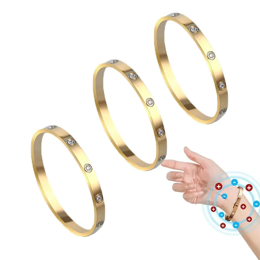 Carly Mineral Detoxify Bangle in Gold - Titanium Steel, Diamond-Set, Fashionable & Magnetic Benefits