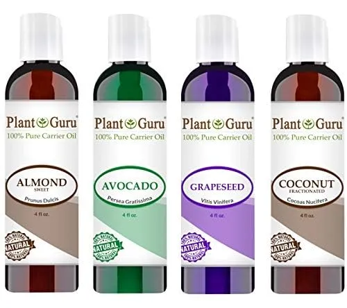 Carrier Oil Variety Set 4 oz – Sweet Almond, Avocado, Fractionated Coconut, Grapeseed Oils