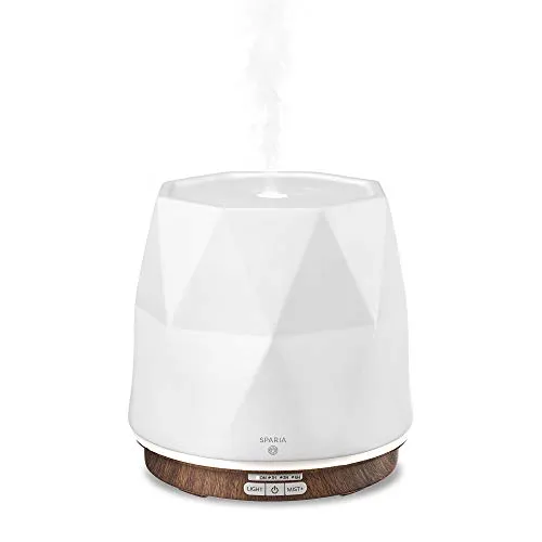 Ceramic Ultrasonic Essential Oil Diffuser, Matte White & Wood Grain, 300ml, 18 Hour Runtime