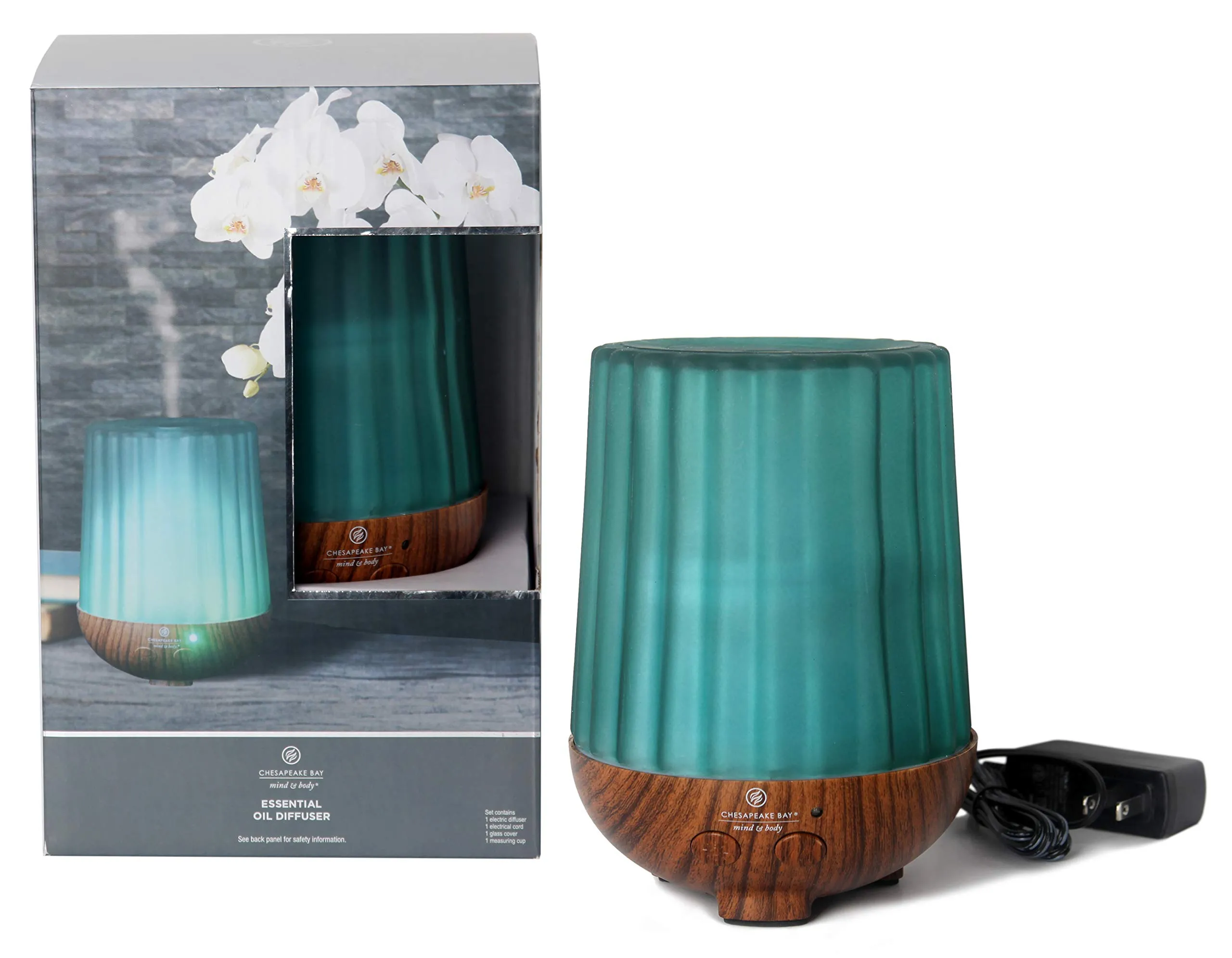 Chesapeake Bay Candle Aromatherapy Diffuser with Soft White Light, 250ml Green Ribbed Glass