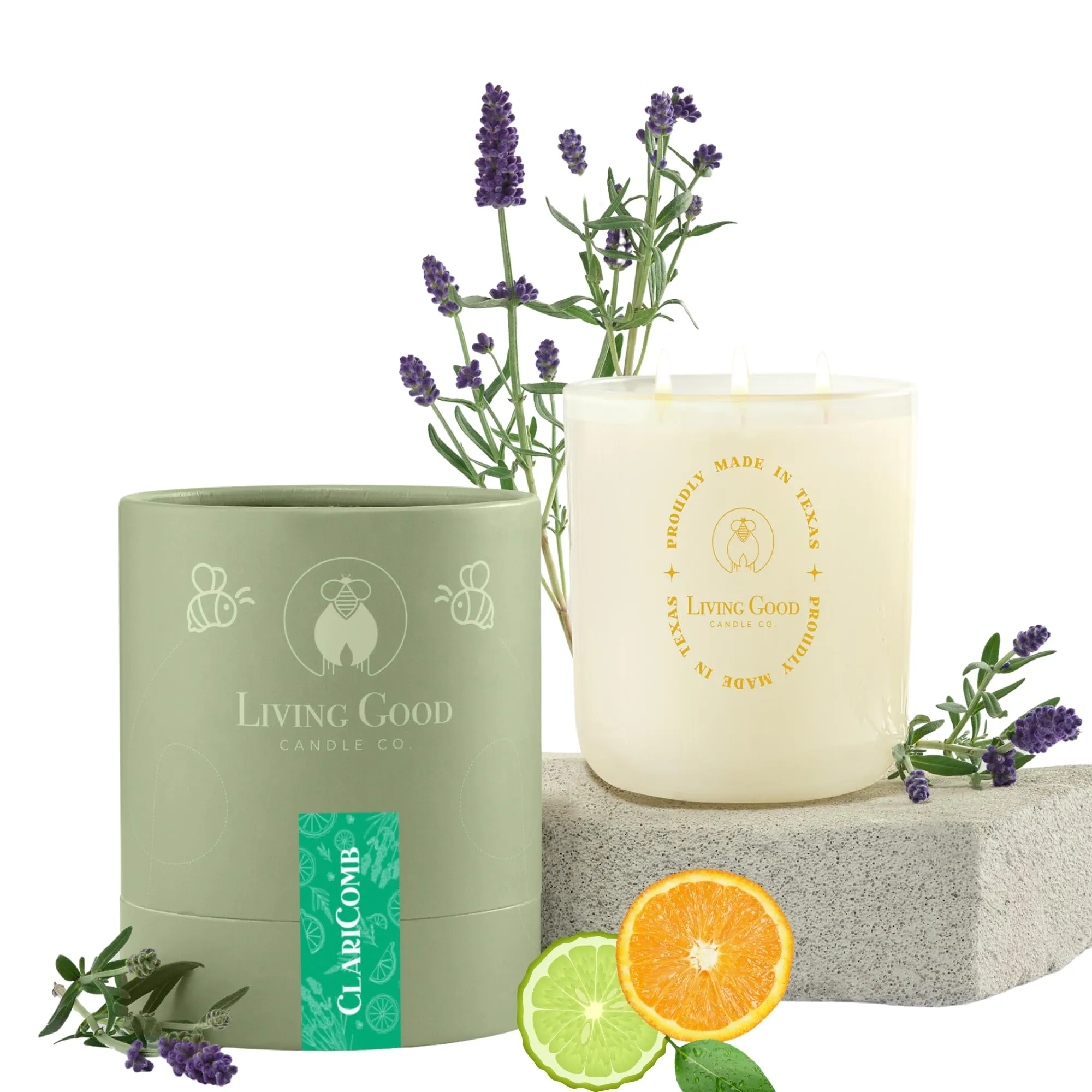 Claricomb Lavender & Bergamot Beeswax Candle - 90+ Hours of Non-Toxic Relaxing Aromatherapy