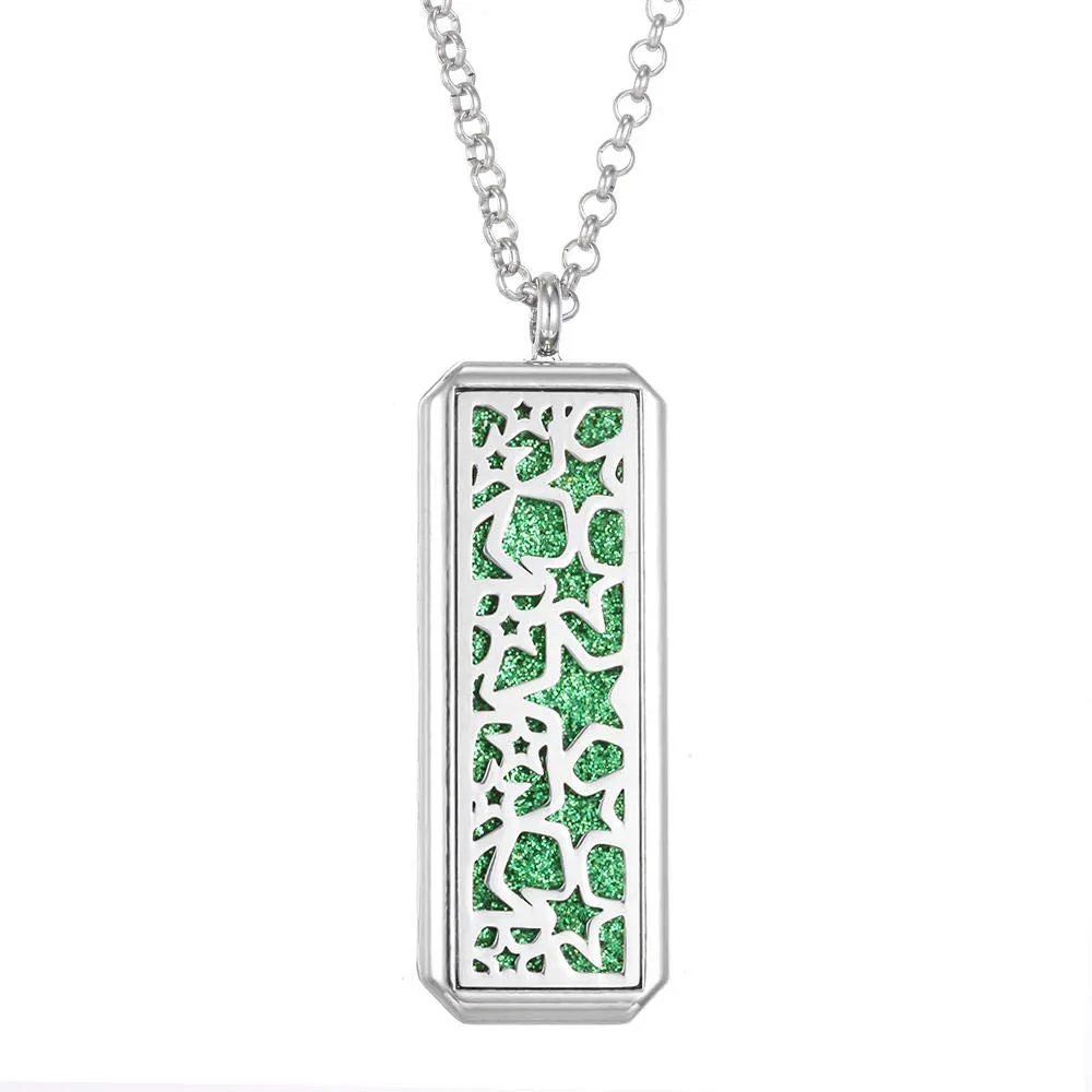 Collar Diffuser Aromatherapy Necklace - Rectangle Stainless Steel Magnetic Perfume Locket