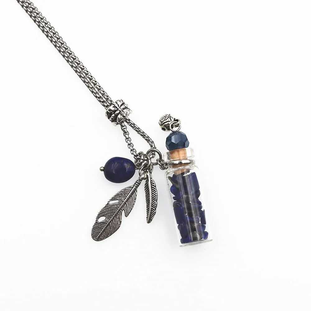 CoolDIY Royal Blue Aromatherapy Essential Oil Diffuser Necklace with Crystal Stone Glass Vial