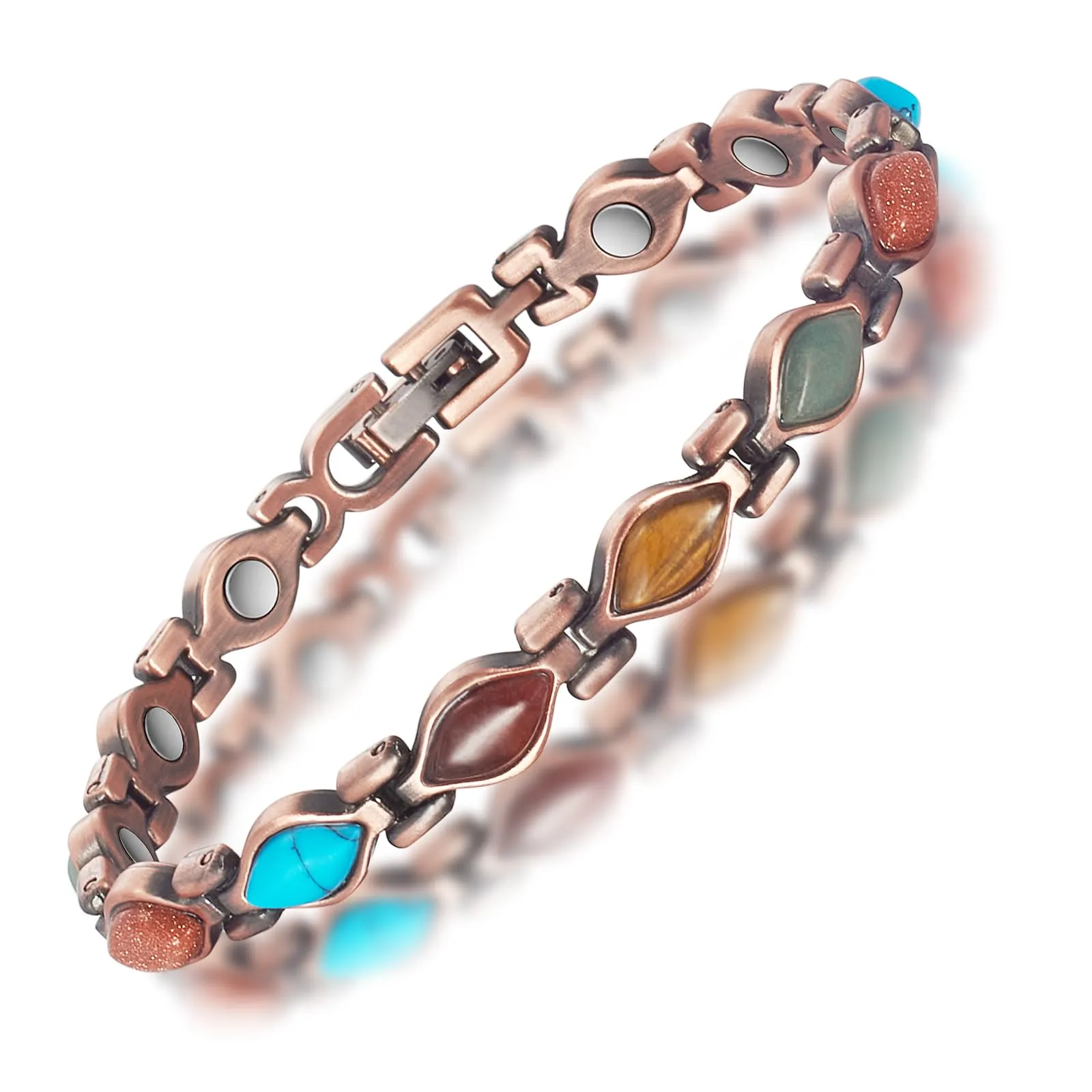 Copper Bracelets for Women, Adjustable Magnetic Jewelry with Turquoise, Pure Copper 99.9%