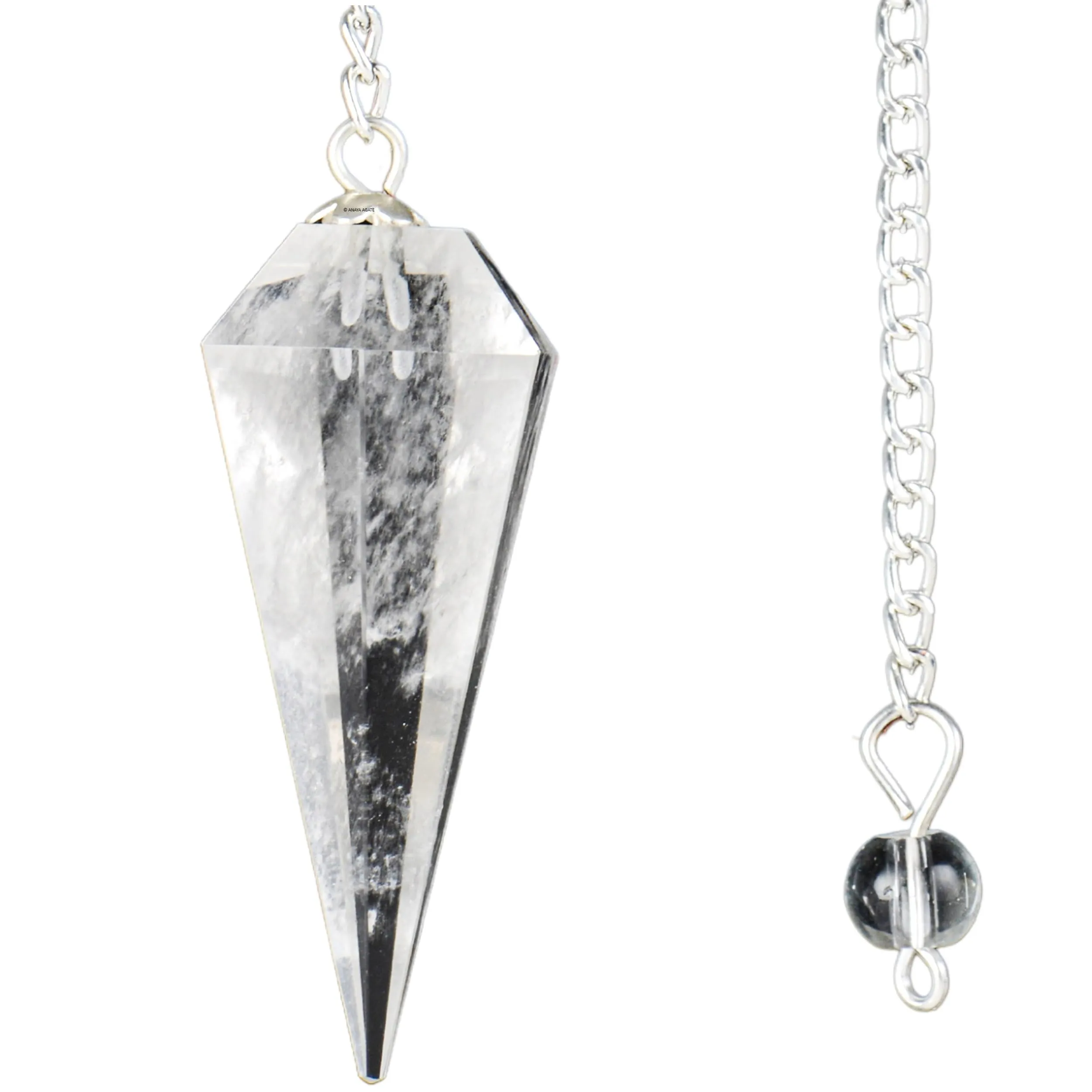 Crystal Pendulum – Clear Quartz Gemstone with Chain for Divination, Meditation & Chakra Healing