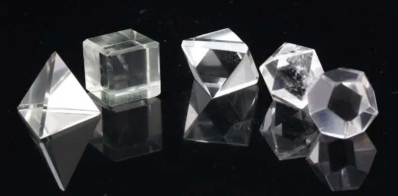 Crystalmiracle Clear Quartz Platonic Solid Sacred Stones Set for Healing & Spiritual Growth