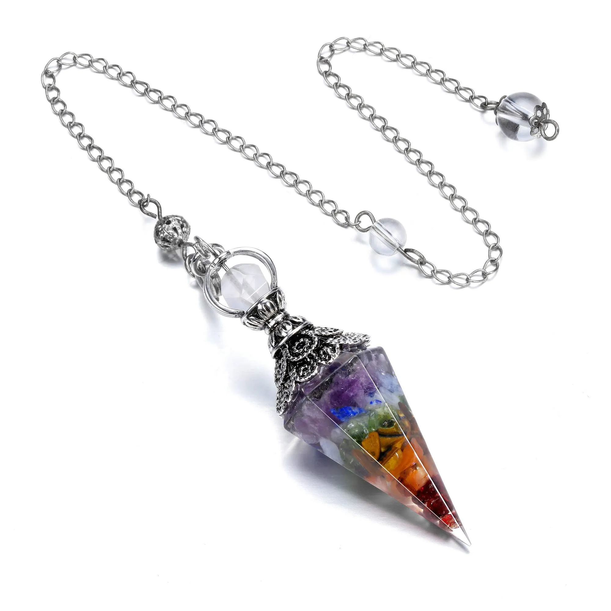 CrystalTears Hexagonal Chakra Crystal Pendulum for Dowsing & Reiki Healing, 11.5 Inches Long