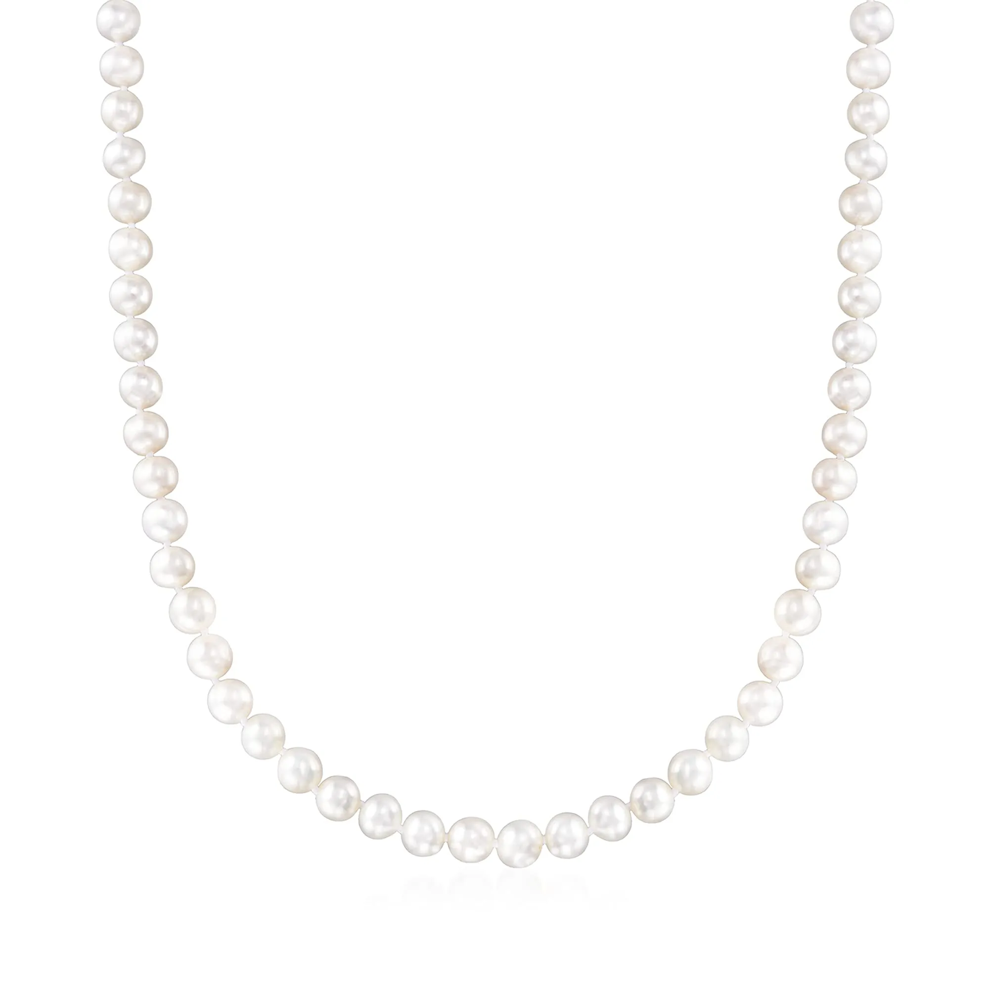 Cultured Pearl Necklace with Sterling Silver Magnetic Clasp - 6-7mm White Freshwater Pearls