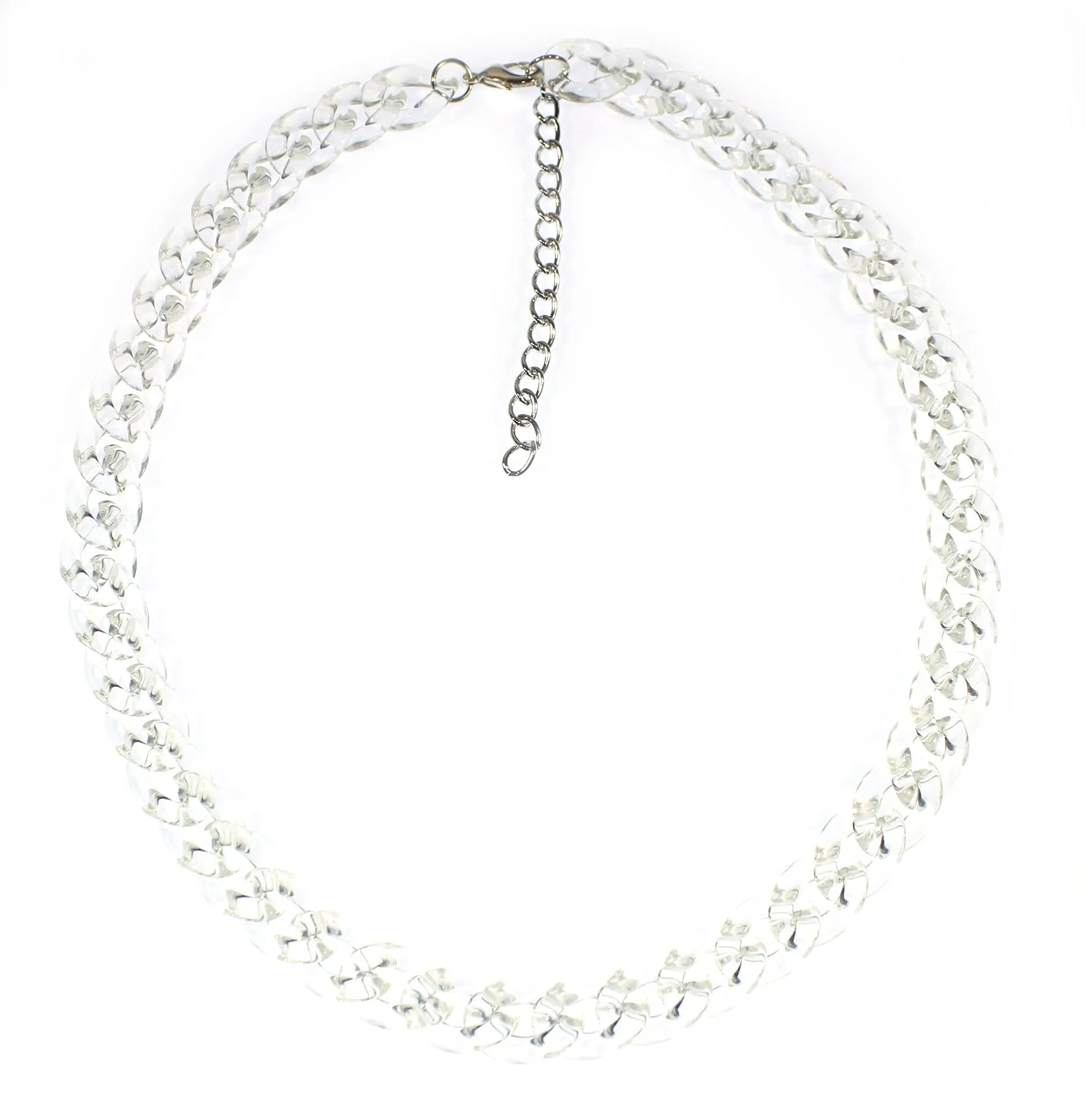 Curb Appeal Longer Transparent Curb Chain Necklace 24-28 Inches with Silvertone Chain