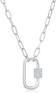 Dangling Heart/Rectangle Paperclip Link Necklace with Simulated Diamond CZ - 16+2” Silver/Gold