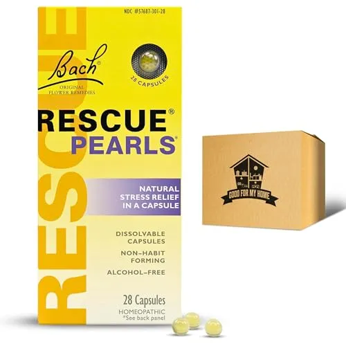 Destress Bundle: 28 ct Bacchs Rescue Remedy Pearls, Gluten-Free, Dissolvable Gel Capsules