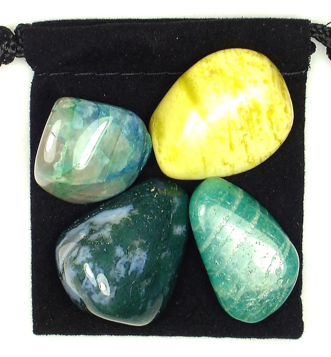 DIABETES REGULATOR Tumbled Crystal Healing Set - Amazonite, Citrine, Moss Agate, Serpentine